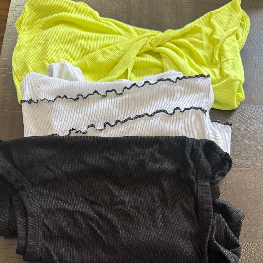 FP Movement by Free People Neon Yellow, White & Black Ribbed Tank Set